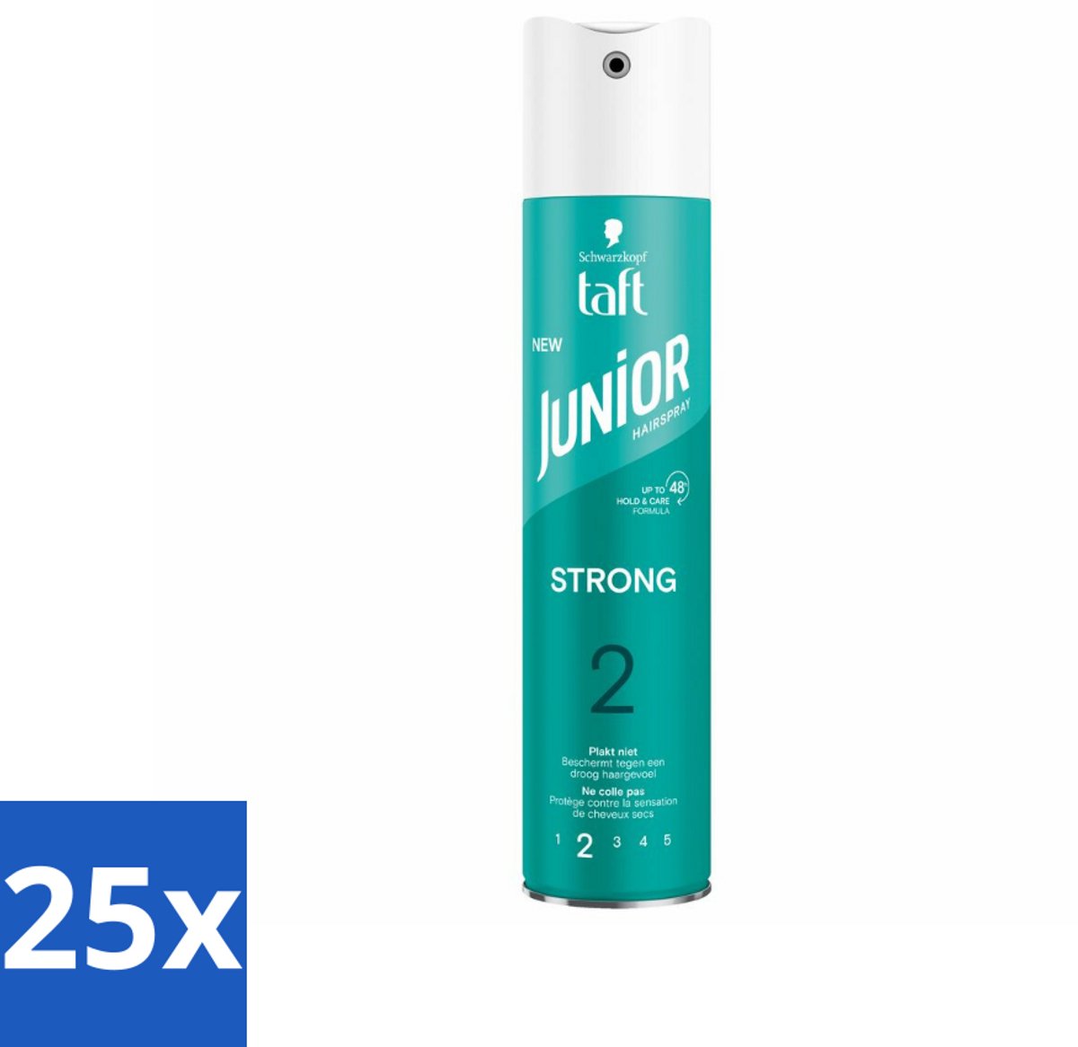 Taft - Strong 2 - Junior Haarspray - Milde maar sterke fixatie - 250 ml - Bulkverpakking - 25 stuks