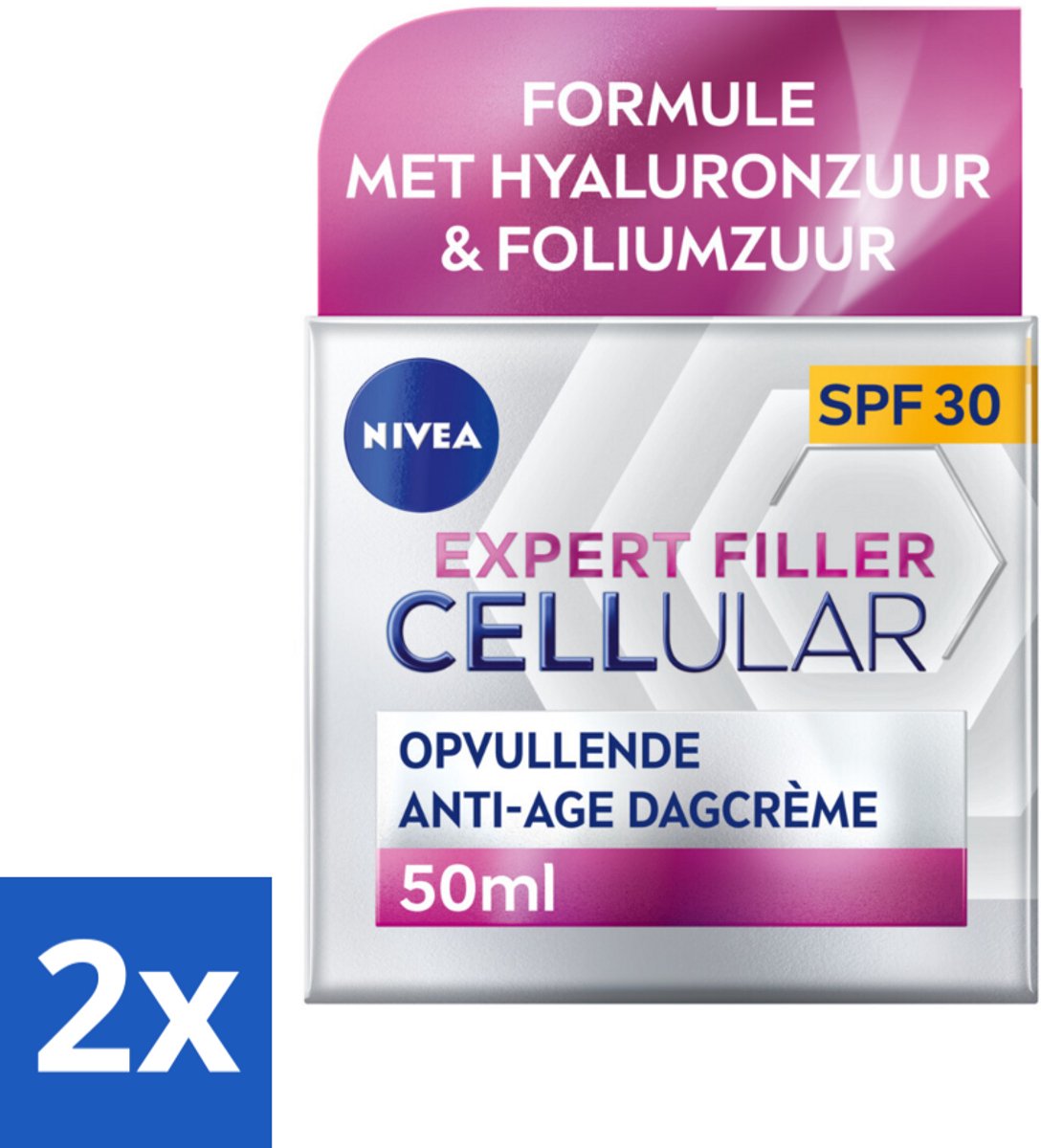 2 x NIVEA - CELLular Expert Filler Dagcrème - Anti-Veroudering Gezichtscrème - SPF 30 - Met Hyaluronzuur, Creatine & Foliumzuur - 50 ml - Anti-rimpel Crème - Dagcrème - Anti-aging - Hyaluronzuur - Creatine