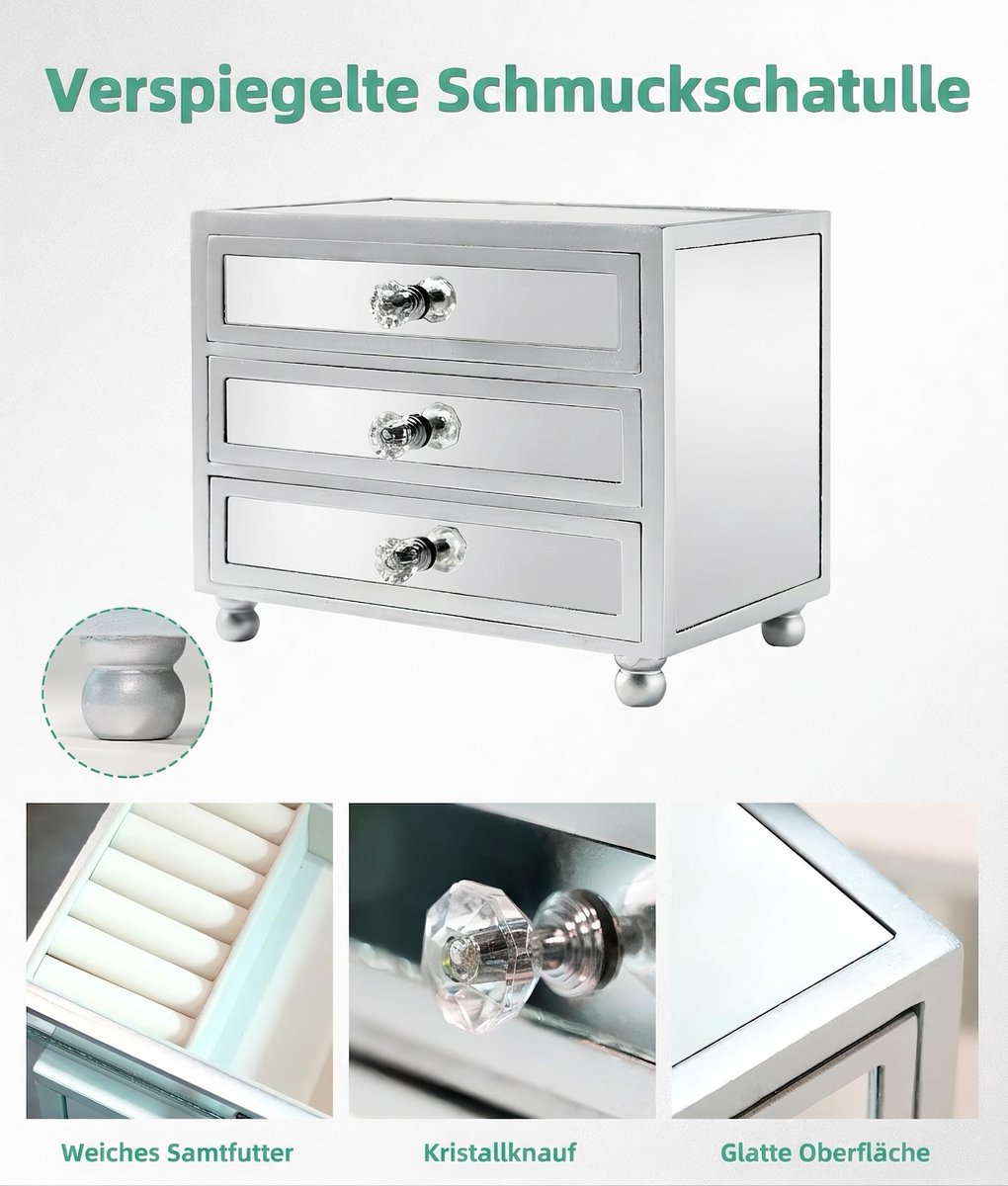 Sieradenkistje 3 verdiepingen - spiegelglas - fluwelen voering - stijlvolle opbergoplossing - ShopVlot