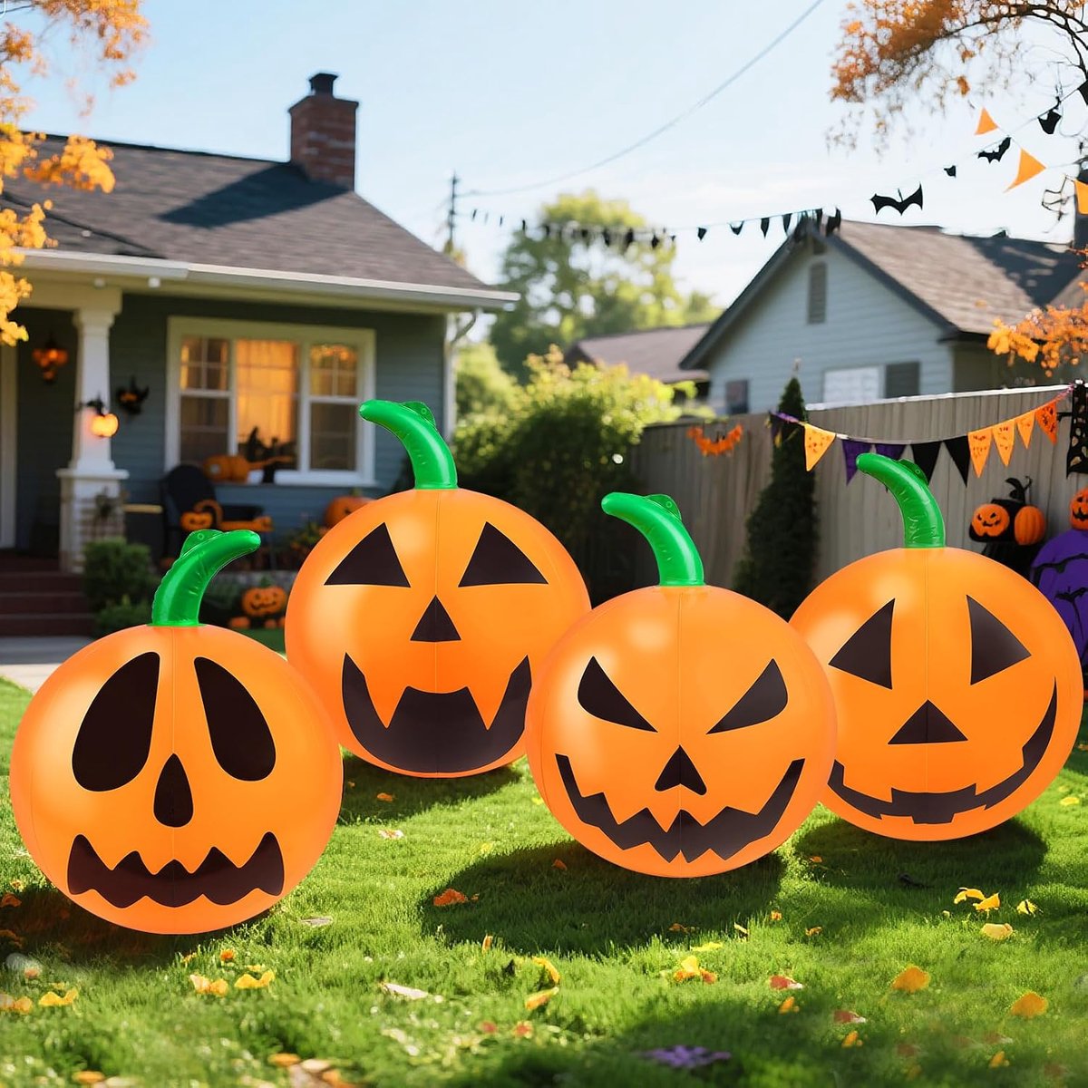 Opblaasbare pompoenen 61cm - 4 stuks - PVC decoratie - perfecte Halloween sfeer - ShopVlot