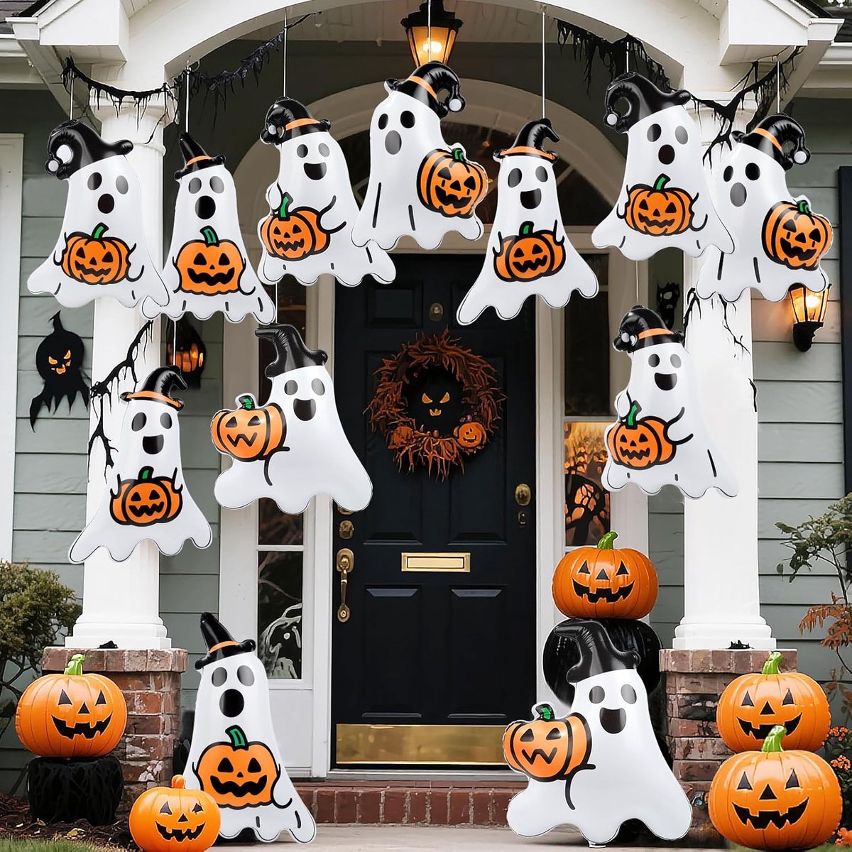 Opblaasbare Halloween Geesten 40cm - PVC Decoratie - 12 Stuks - Voor Feestelijke Tuinversiering - ShopVlot