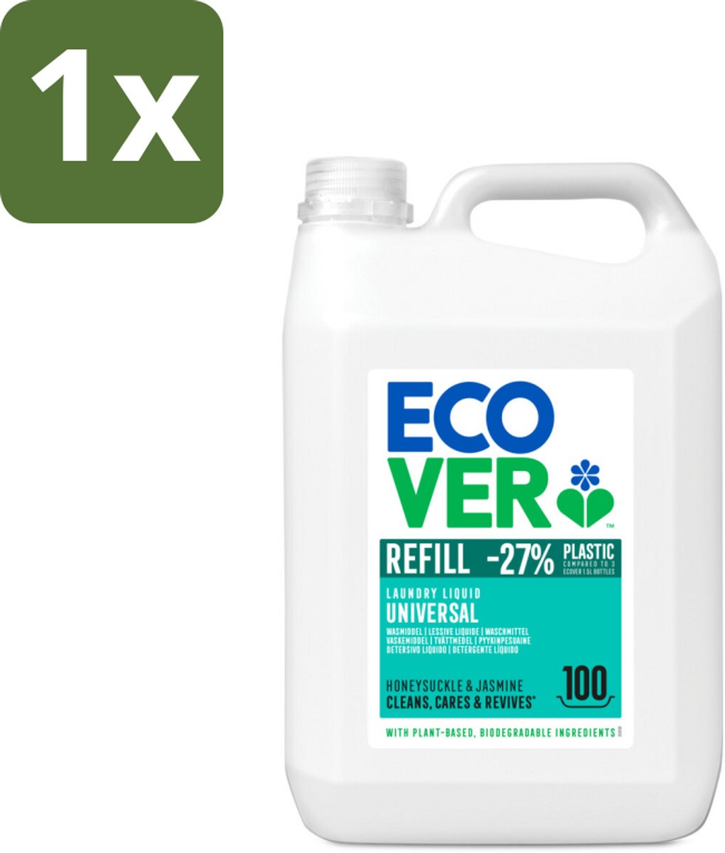 1 x Ecover - Vloeibaar wasmiddel - Universeel - Kamperfoelie & Jasmijn - 5 liter - 100 wasbeurten - Ecover Vloeibaar Wasmiddel - Plantaardig Wasmiddel - Biologisch Afbreekbaar - Duurzaam Wasmiddel - Vlekverwijderend Wasmiddel