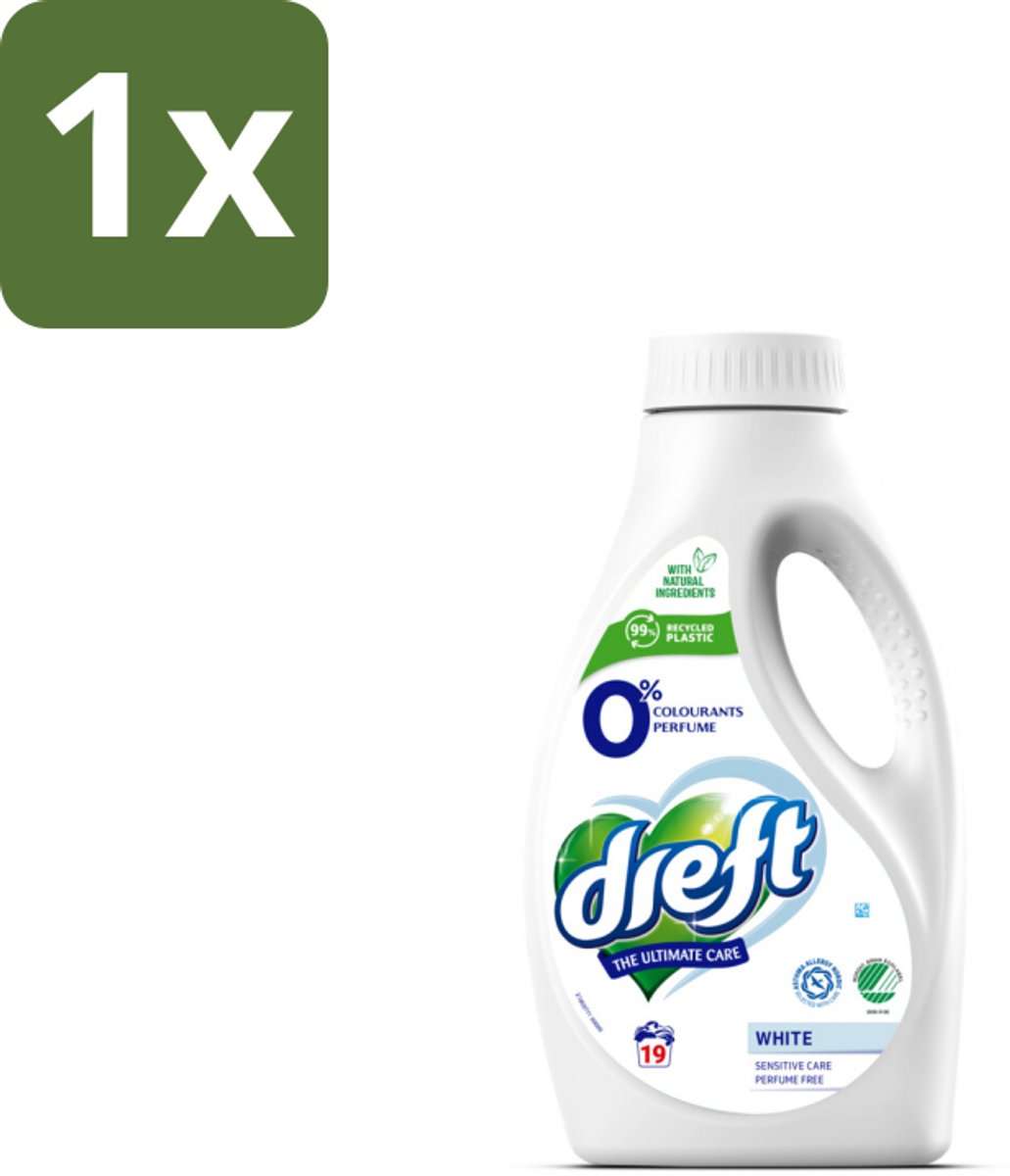 1 x Dreft - Vloeibaar Wasmiddel - 0% Witte Was - Geurvrij & zacht - 19 Wasbeurten - 0% Parfum Wasmiddel - Gevoelige Huid - Witte Was - Milde Wasmiddel - Natuurlijke Wasmiddel