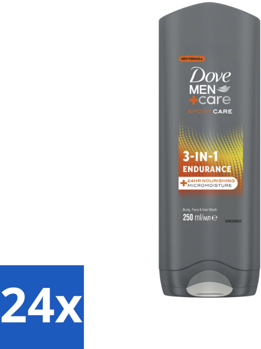 24 x Dove Men+Care 3-in-1 Douchegel - Sport - 250 ml - 3-in-1 Douchegel - Sportdouche - Mannenhuid - Hydratatie - MicroMoisture