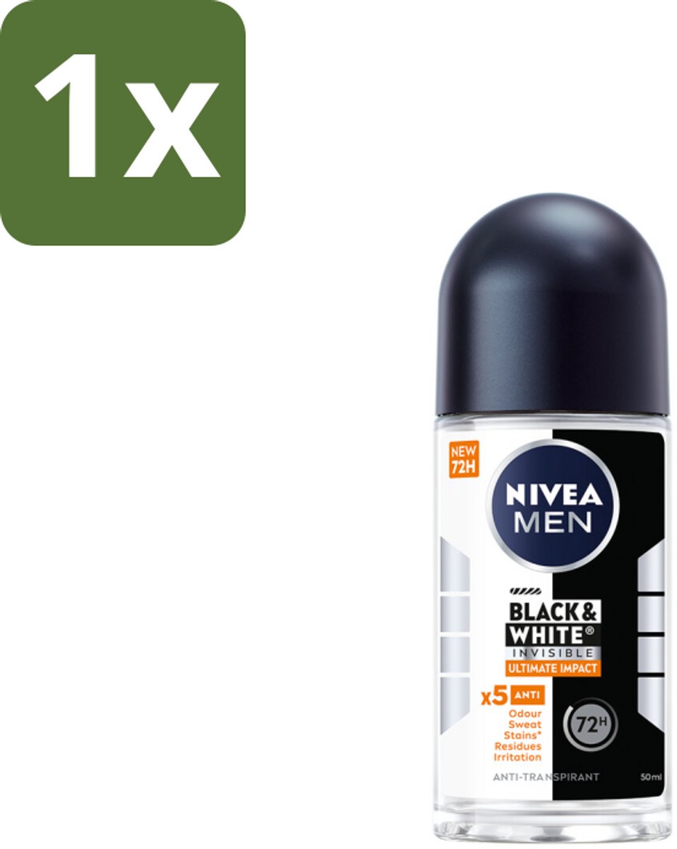 1 x NIVEA MEN - Deodorant Roller - Black & White Ultimate Impact - 50 ml - Deodorant Roller - Anti-vlekken - Zweetbescherming - Geurbescherming - Huidbescherming