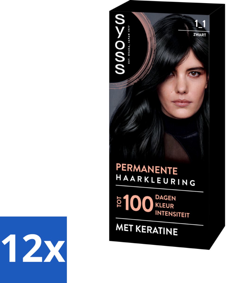 12 x SYOSS - Coloration 1-1 Zwart - Haarverf - Grijsdekking - Vermindert Haarbreuk - Permanente Haarkleuring - Haarkleur - Grijsdekking - Keratine - Haarmasker