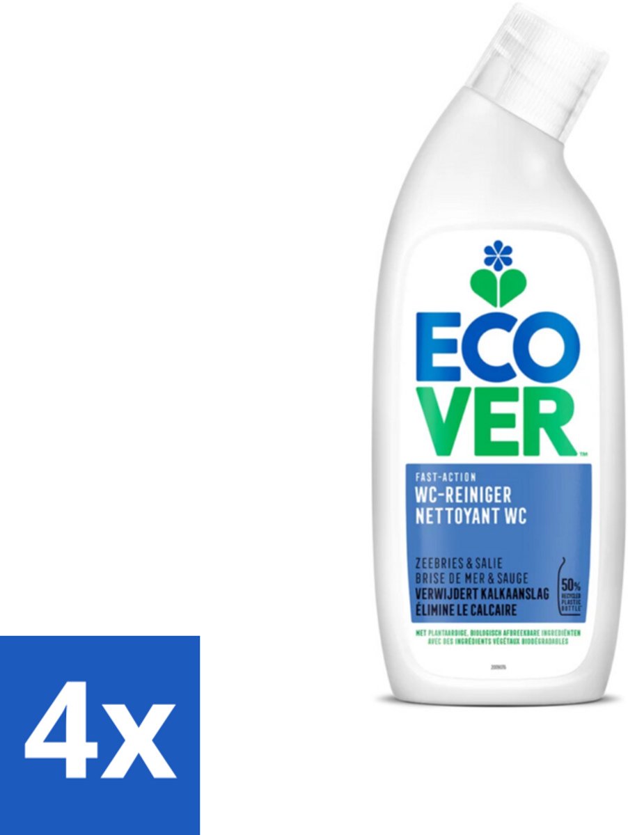 4 x Ecover - Toiletreiniger - Zeebries & Salie - 750 ml - Toilet Schoonmaak - Toiletreiniger - Ecologische Schoonmaak - Biologische Reiniger - Plantaardige Ingrediënten