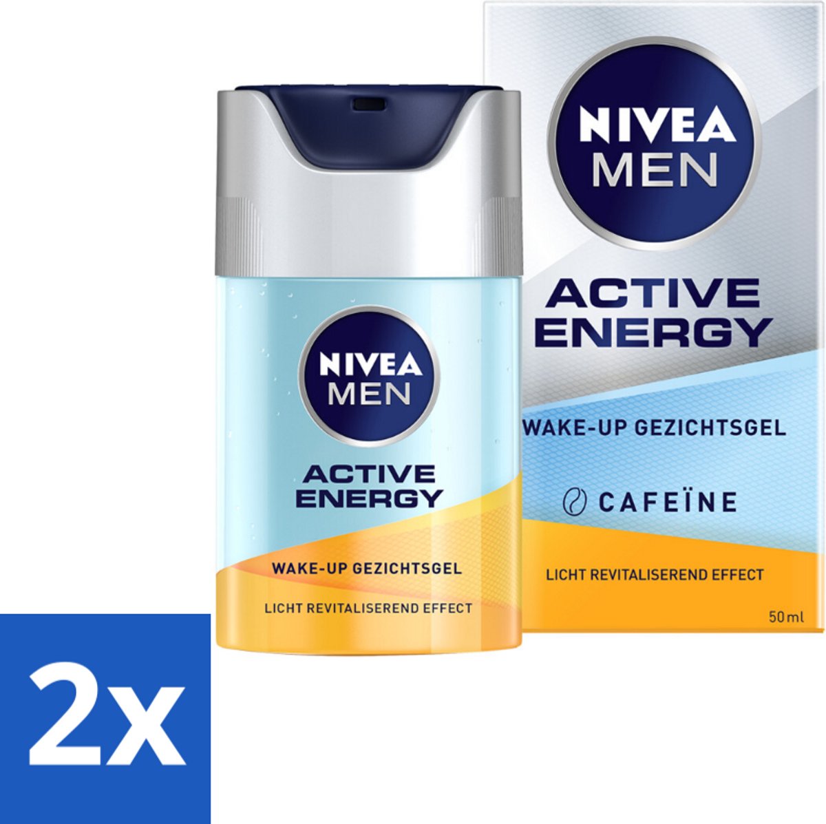 2 x NIVEA MEN - Active Energy - Wake-up Gezichtsgel met Cafeïne - 50 ml - Cafeïne - Energie - Gezichtsgel - Huidverzorging - Droge Huid