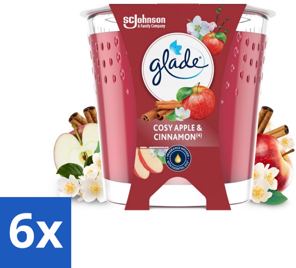 6 x Glade - Geurkaars Cosy Appel Kaneel - 100% Raapzaadwas & Vegan - 112 g - Vegan Kaars - Geurkaars Appel Kaneel - Sfeermaker - Natuurlijke Geur - Raapzaadwas