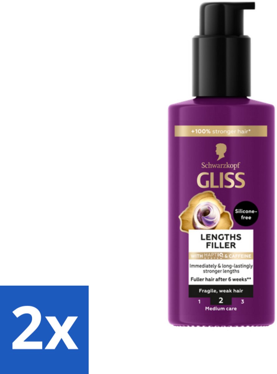 2 x Gliss - Haarserum - Lengths Filler - Siliconenvrij met Cafeïne - Voor Sterker Haar - 100 ml - Haar Serum - Haarversterker - Haarbreuk Voorkomen - Volle Haardos - Cafeïne Haar