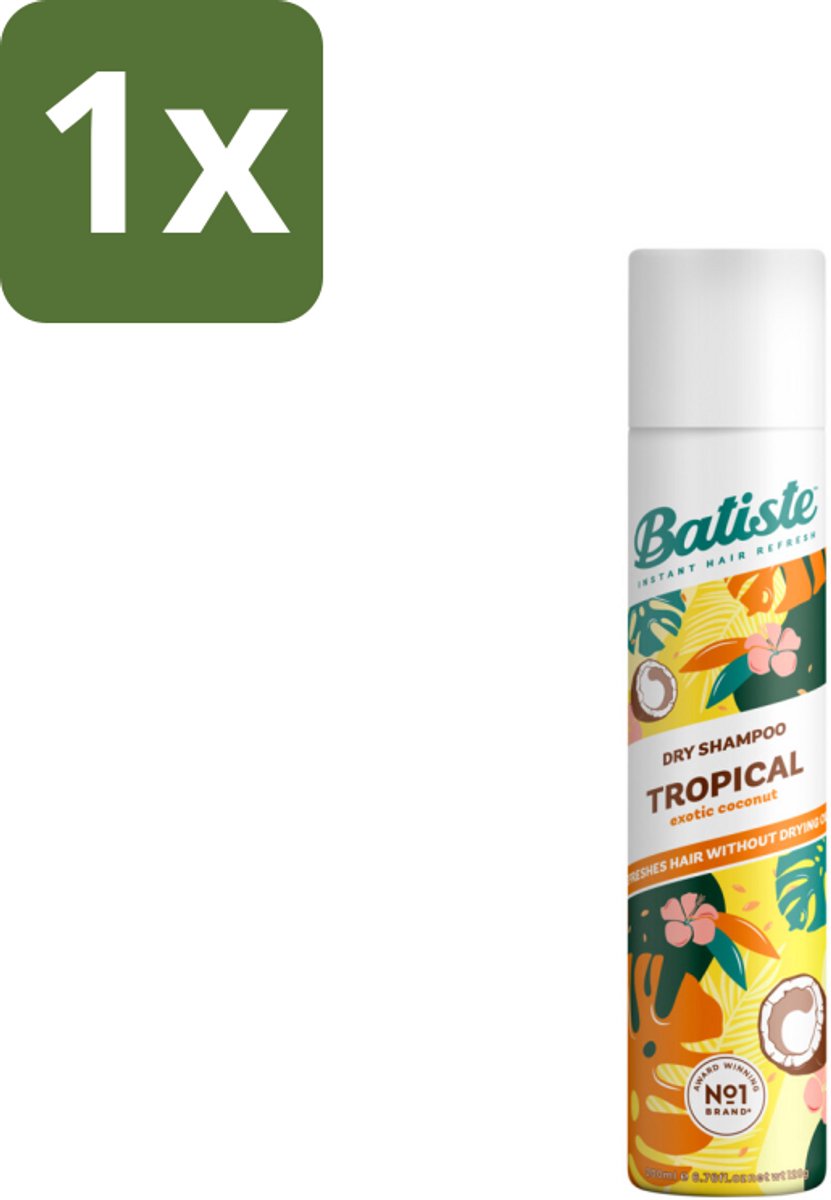 1 x Batiste - Tropical - Droogshampoo - Tropische Geur - Verfrist en Stylet - 200ml - Droogshampoo - Tropische Geur - Fris Haar - Vet Haar - Volume Haar