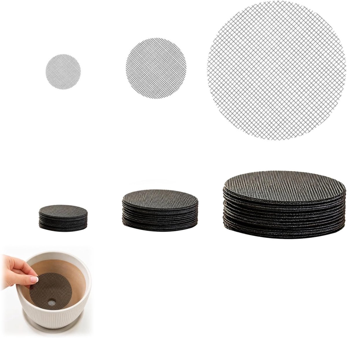 Drainagerooster voor plantenbak - 150 stuks - ronde netpads - voorkomt lekkage en houdt terras schoon - ShopVlot