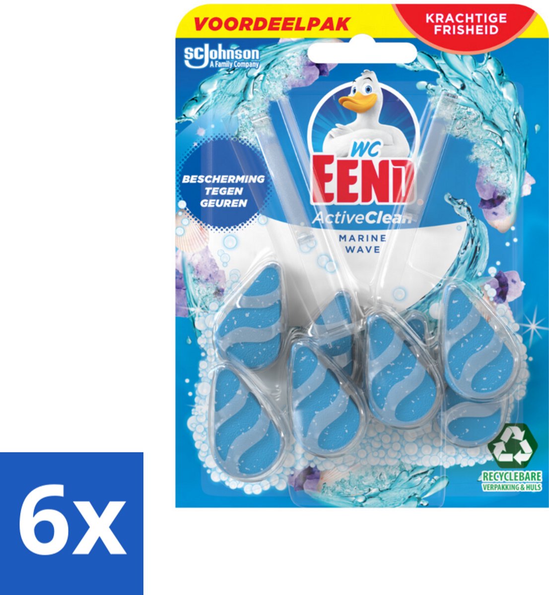 6 x WC Eend - Active Clean Marine - Toiletblok Duopack - Meer Schuim & Frisheid - 2 Toiletblokken - Toiletblok - Toilet Schoonmaken - Wc Reiniging - Fris Toilet - Kalkaanslag Verwijderen