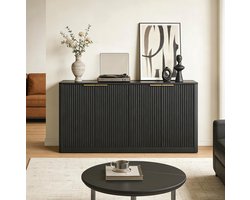 MEUNIQ dressoir 150 x 40 x 70,5 cm met 4 deuren en verborgen opbergruimte, sideboard kast voor woonkamer, eetkamer of hal, zwart