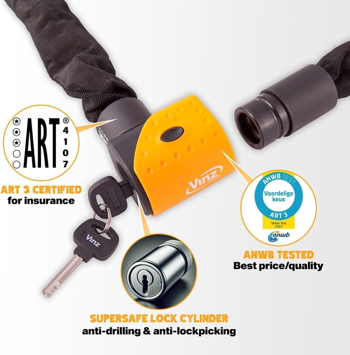 Kettingslot - Staal - ART 3 Keurmerk - Waterdicht - Voor Fiets, Scooter en Motor