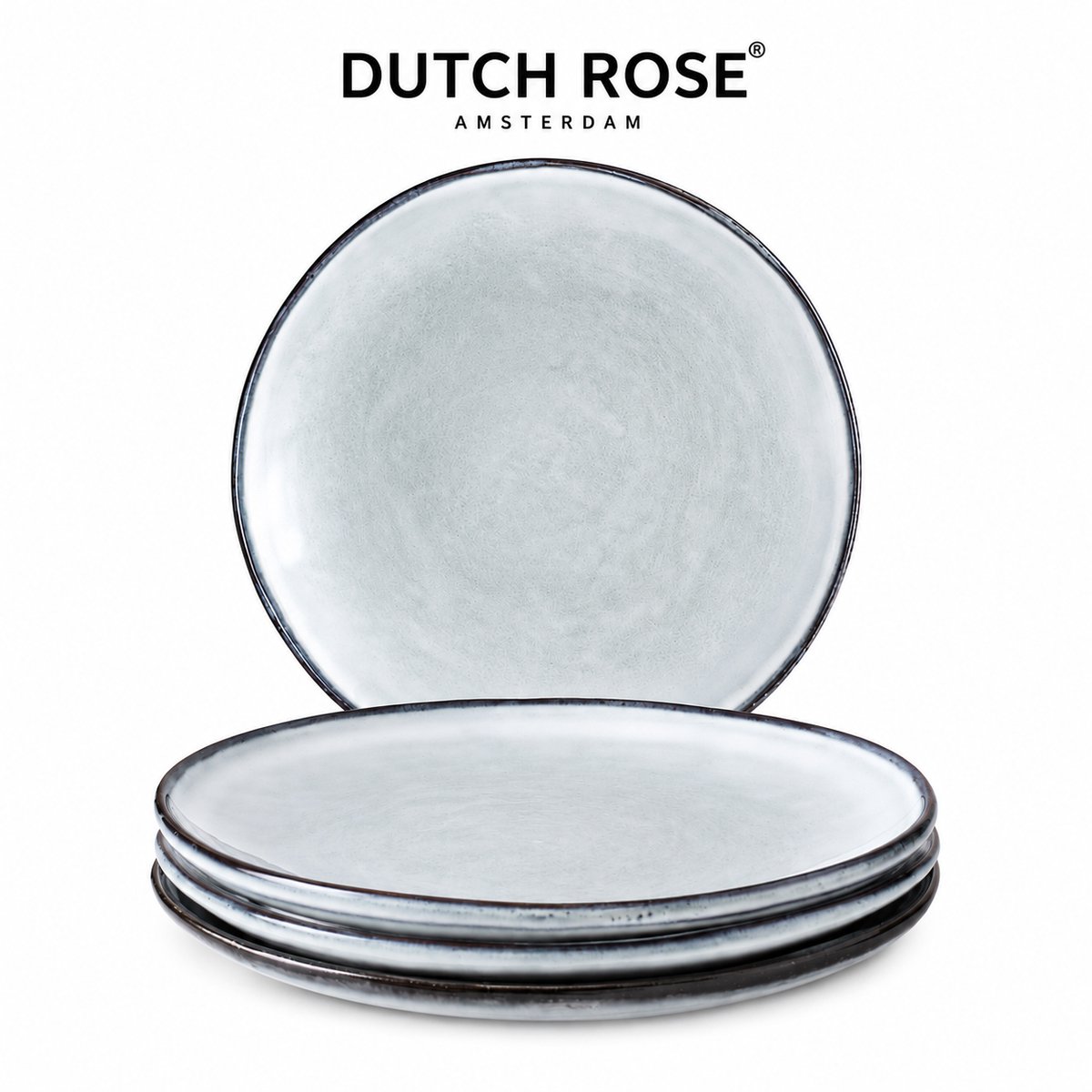 Dutch Rose Organic Borden set van 4 - Ø 26,5cm - Stoneware Handgemaakt - Blauw