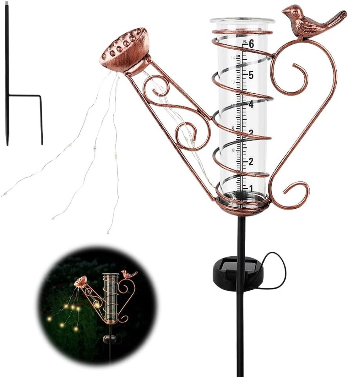 Regenmeter voor de tuin - Vorstbestendig - Zonne-energie verlichting - Nauwkeurige schaalverdeling - Voor tuinliefhebbers