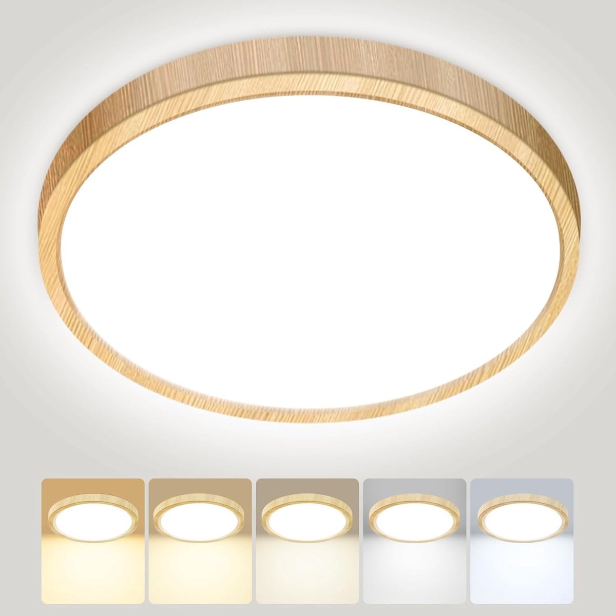 Badkamerlamp - Houten Afwerking - 5 Kleurtemperaturen - IP54 Waterdicht - Voor Badkamer, Keuken, Slaapkamer