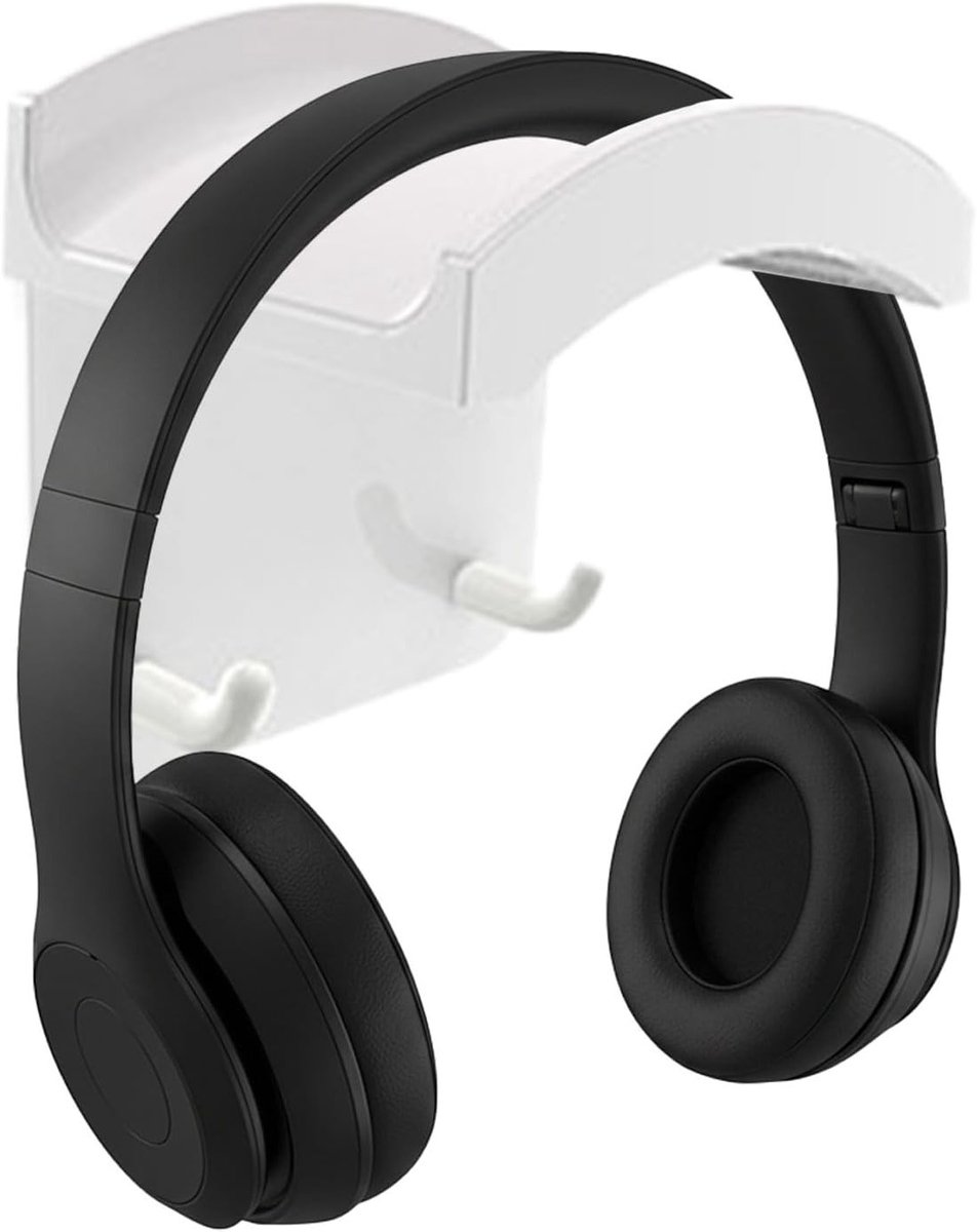 Multifunctionele hoofdtelefoonhouder voor wandmontage met sterk plakband, ideaal voor gaming en bureaugebruik, zwart