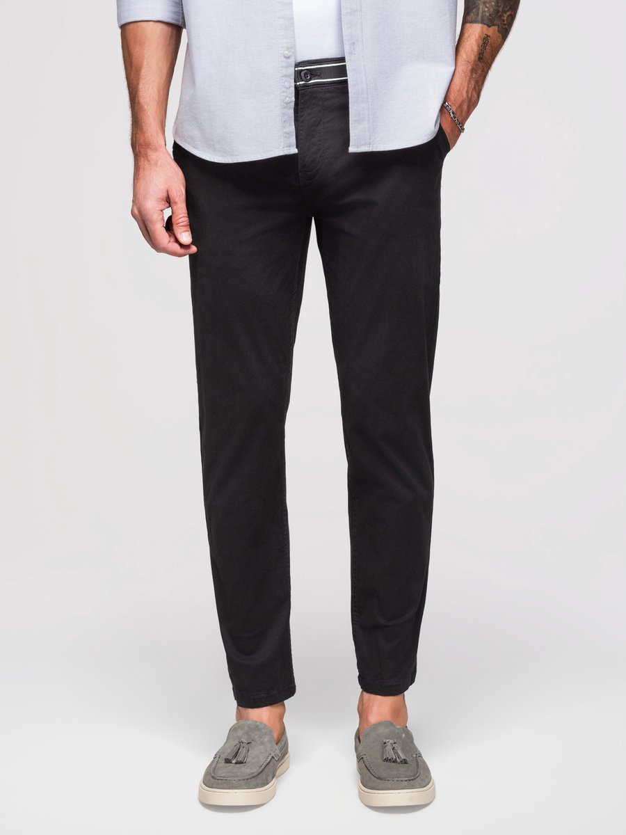 OMBRE Broek - Slim Fit - Katoen - Knopen Zwart XL