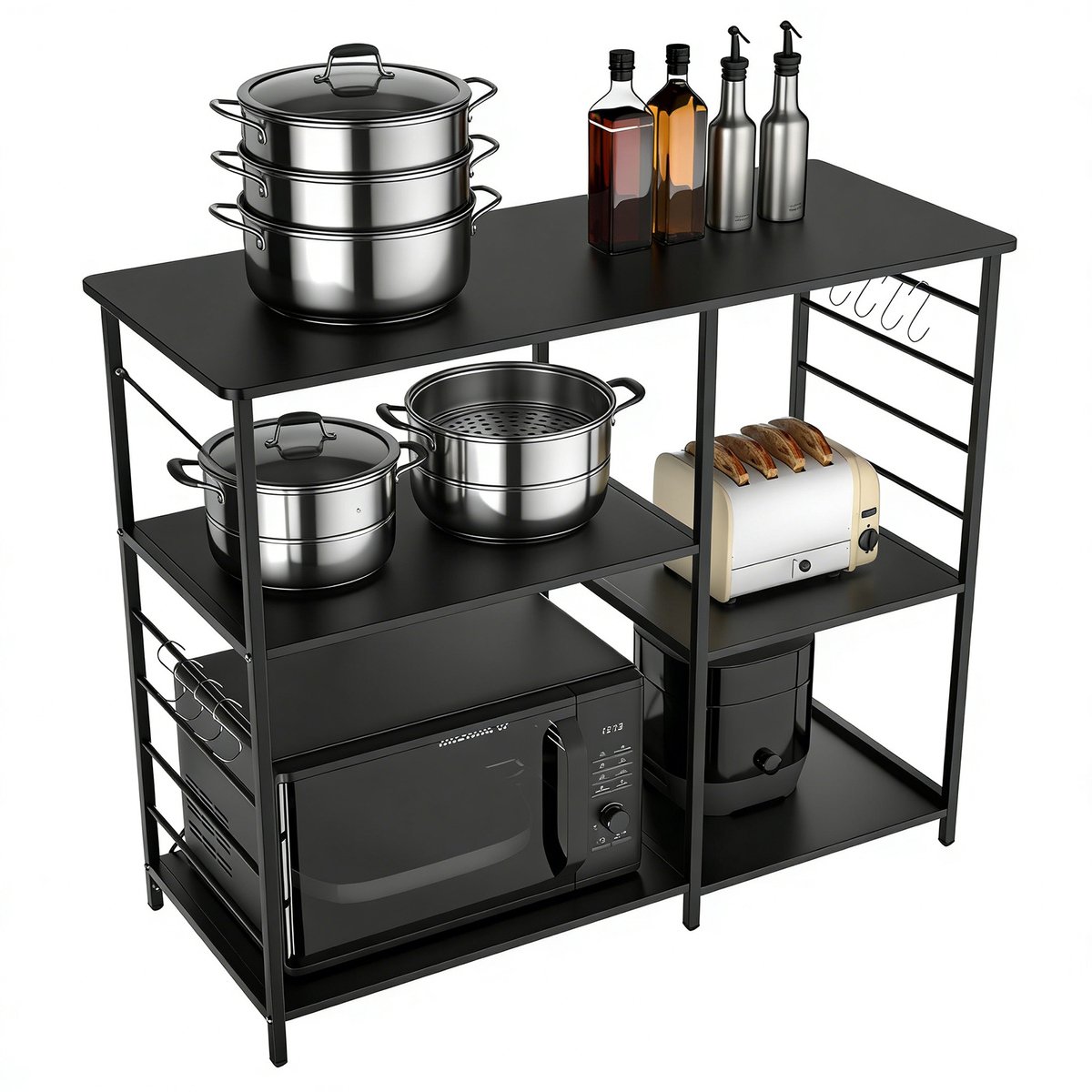 PIPIPOXER Keukenrek-Keukenkast – Keukenrek Staand-Magnetronkast – Organizer-Keuken Opslag - Keuken Organizer-Keukenmeubels-Apothekerskasten- Industrieel-Metaal – Hout-90x39x82cm-zwart