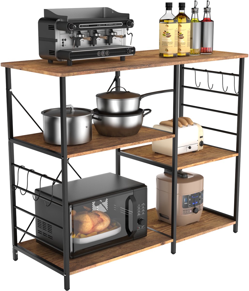 PIPIPOXER Keukenrek-Keukenkast – Keukenrek Staand-Magnetronkast – Organizer-Keuken Opslag - Keuken Organizer-Keukenmeubels-Apothekerskasten- Industrieel-Metaal – Hout-90x39x82cm