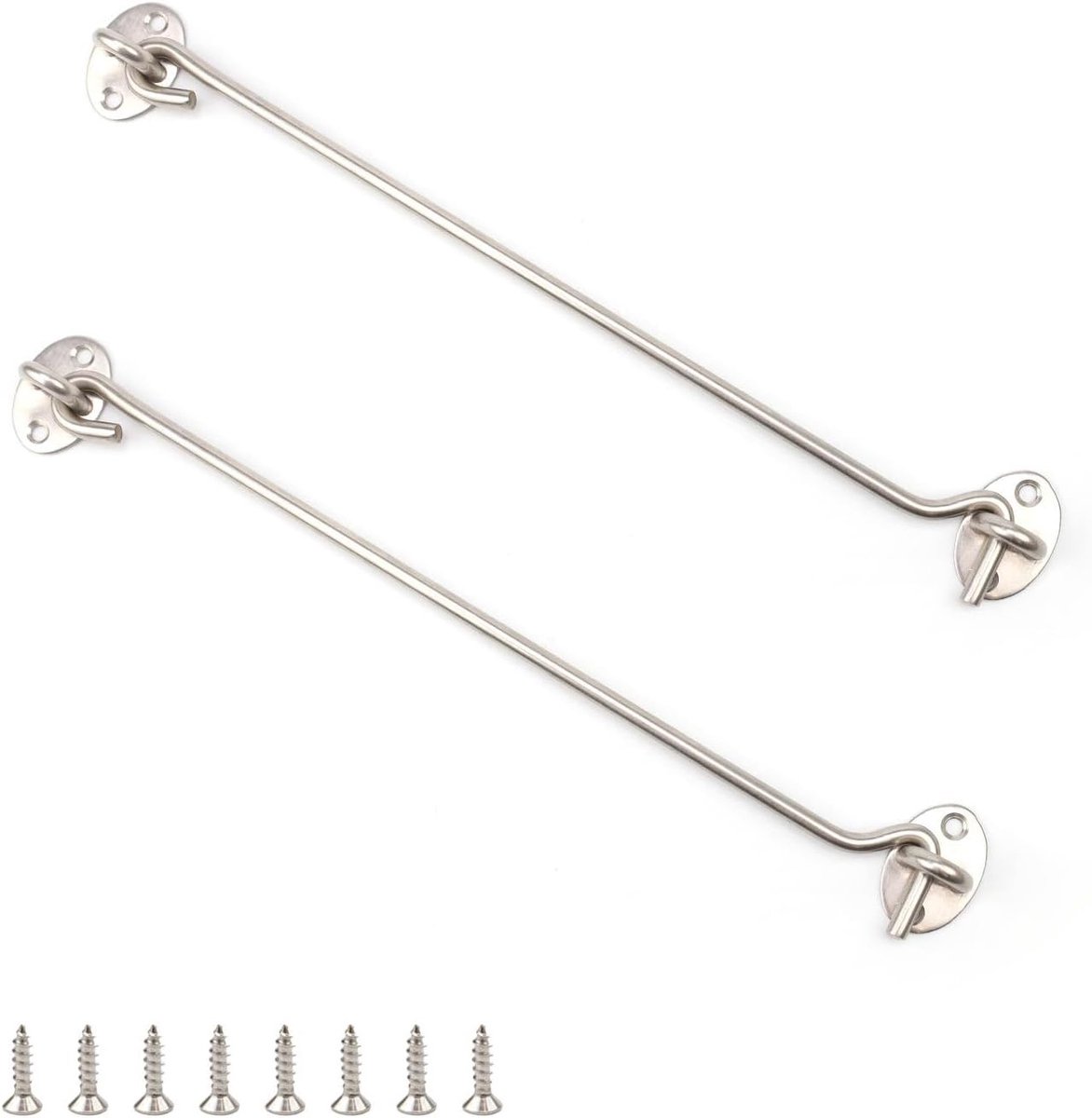 Set van 2 stormhaken van 300 mm met oog, roestvrijstalen haken voor ramen, luiken en garagedeuren, ideaal voor beveiliging en bevestiging