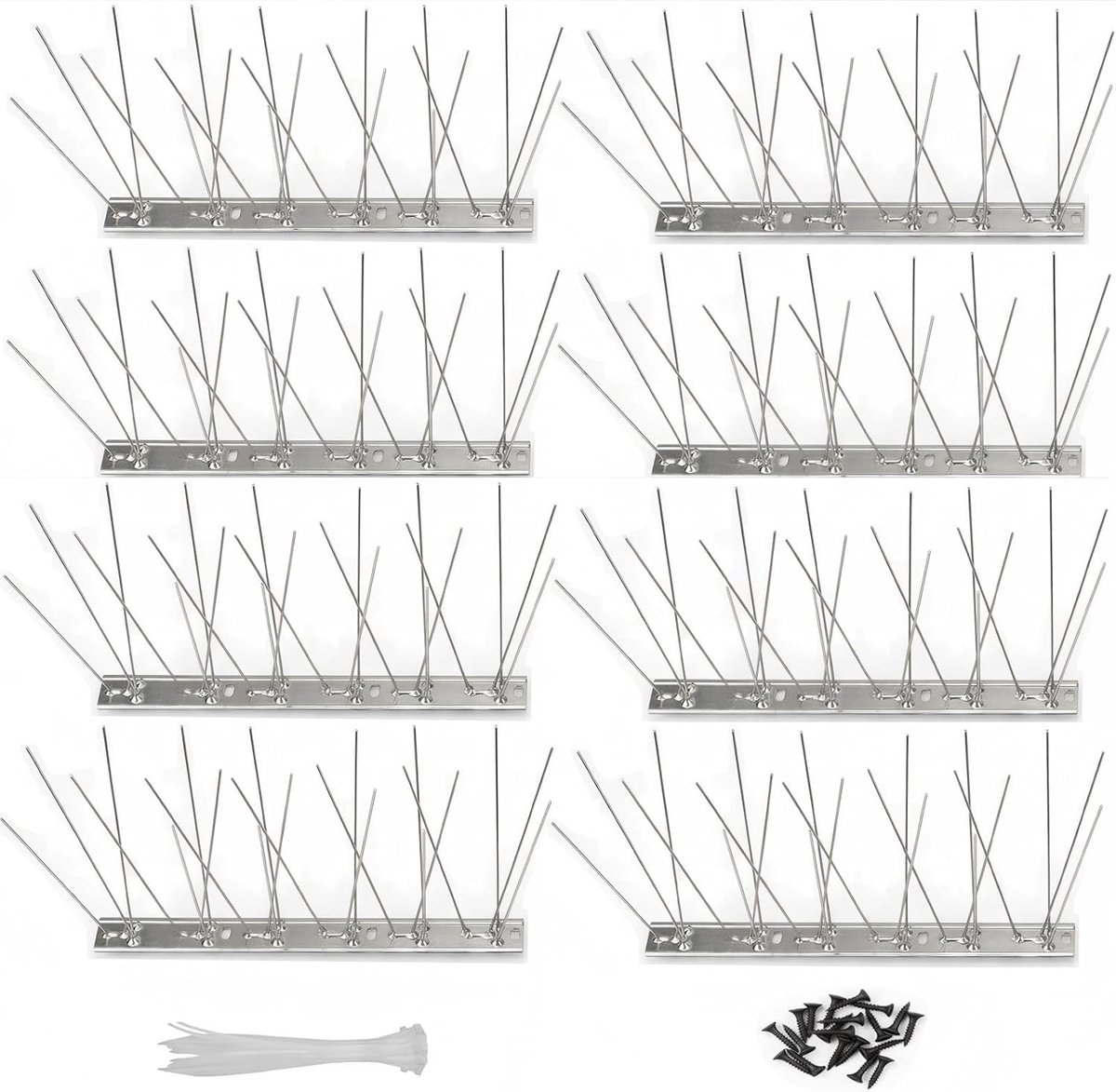 SnelShoppen - 8 Stuks Pigeon Defense Spikes 2 Meter - Roestvrij Stalen Vogelspikes 12 cm x 25 cm - Dierenafschrikking voor Tuin en Balkon met 20 Kabel