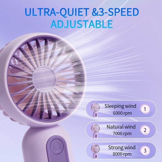 Set van 6 mini handventilatoren, oplaadbaar via USB, persoonlijke ventilatorset, 3 windsnelheden, geschikt voor groepsreizen of buitenactiviteiten, verkrijgbaar in meerdere kleuren. — afbeelding 2