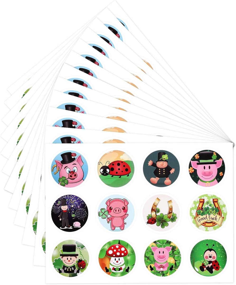 144 Geluksstickers voor Cadeaus - Lieveheersbeestje, Klaver en Geluksvarken - 4 cm voor Vrienden en Familie, Perfect voor Nieuwjaarsdecoratie