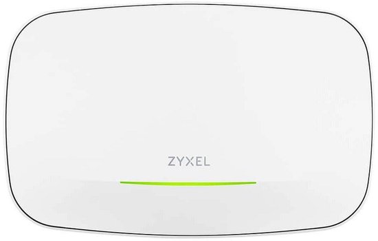 Wit Zyxel access point met een dunne, groene LED-strip aan de voorkant.