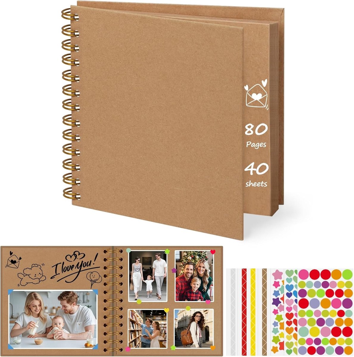 DIY Fotoalbum met 80 Pagina's, Hard Cover en Kraft Papier - Perfect voor Herinneringen aan Bruiloften, Verjaardagen en Reizen