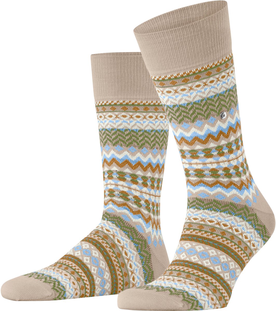 Burlington Fair Isle gedessineerd wol sokken heren bruin - maat 40-46
