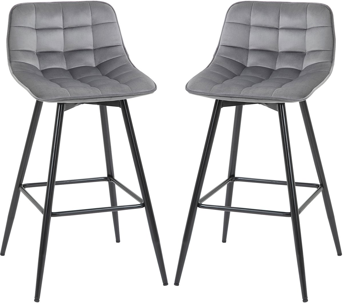 1 set - Scandinavische stijl hoge stoelset met rugleuning en voetstuk - de rugleunende stoel is gemaakt van zijdeachtig textiel en metalen materialen - afmetingen 45x47x88 cm - grijs