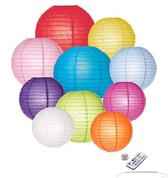 10 x Papieren lampion Kleur Mix incl LED met afstandsbediening incl ophang veerhaakjes