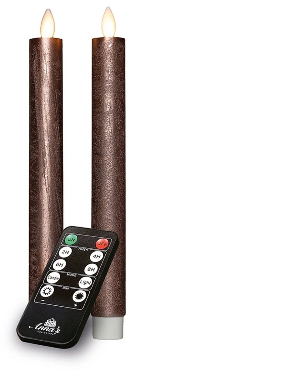 Dinerkaars rustiek wax bewegende vlam 23 cm brons 2 stuks Anna's Co...
