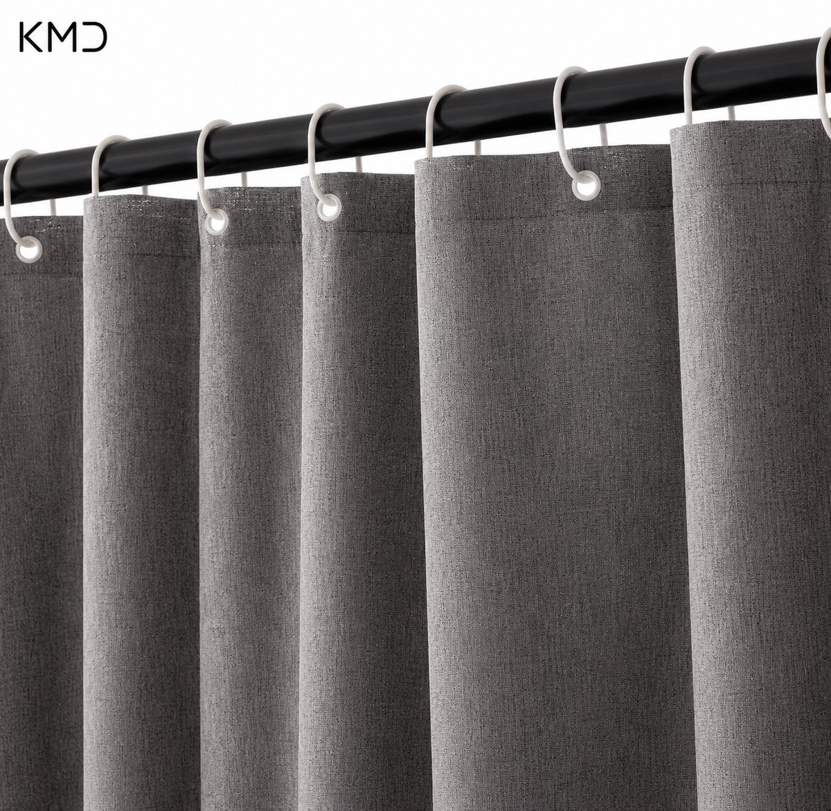 KMD Douchegordijn met linnen textuur, 180 x 200 cm, grijs, zwaar hotel, luxe polyester, waterdicht, schimmelwerend, wasbaar, met 12 ringen