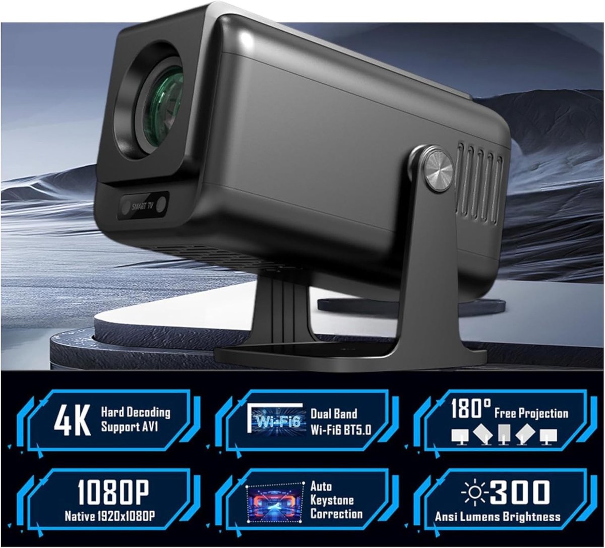Mini Smart Beamer Projector - Full HD - Android 13 - 300 ANSI Lumen - Voor Thuisbioscoop