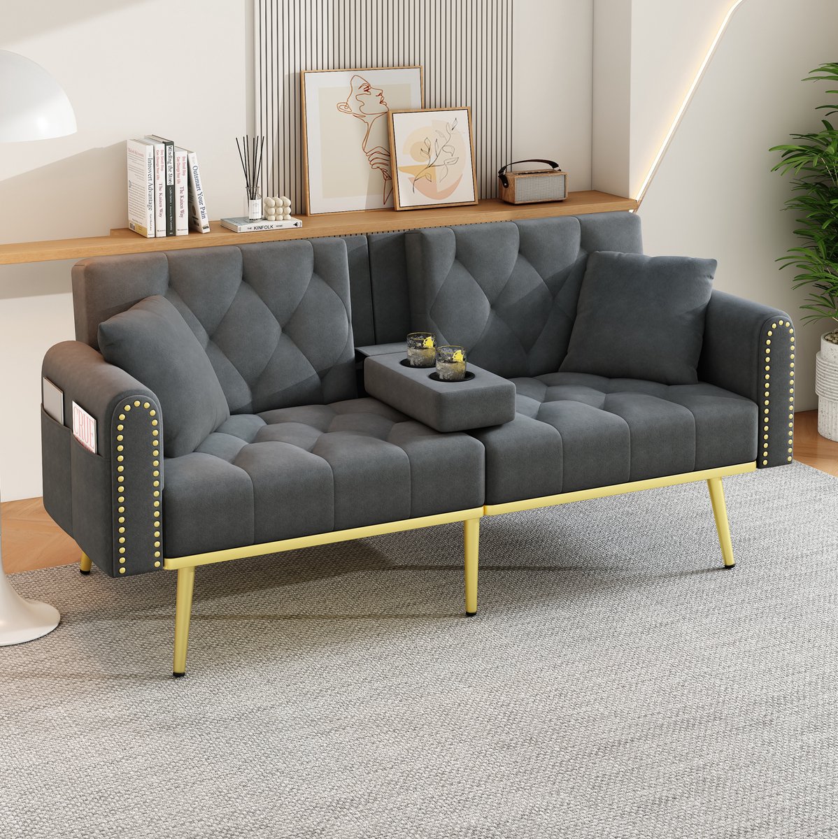 DESMIU Slaapbank 175 x 80 x 73,5 cm - Uitklapbaar Met Slaapfunctie En Verstelbare Rugleuning - Voor Woonkamer En Logeerkamer - Fluweel - Grijs
