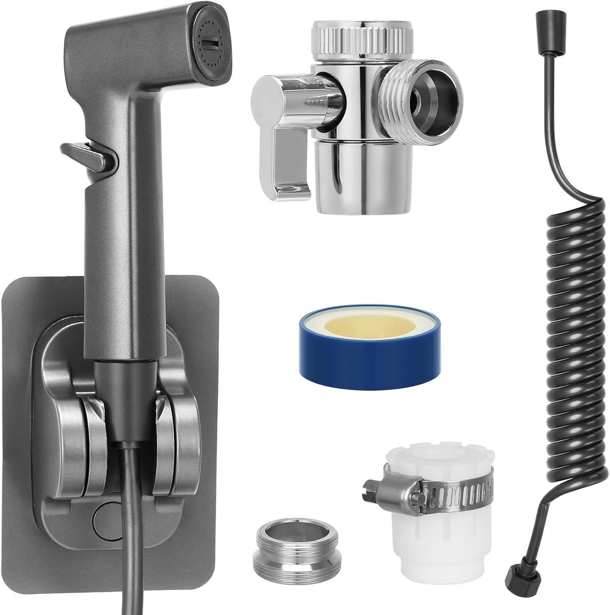 Complete Bidet Handdouche Set voor Toilet met 2,5 m Slang, Ideaal voor Hygiëne en Schoonmaak, Volledig Koper en Met Kraan Dispenser