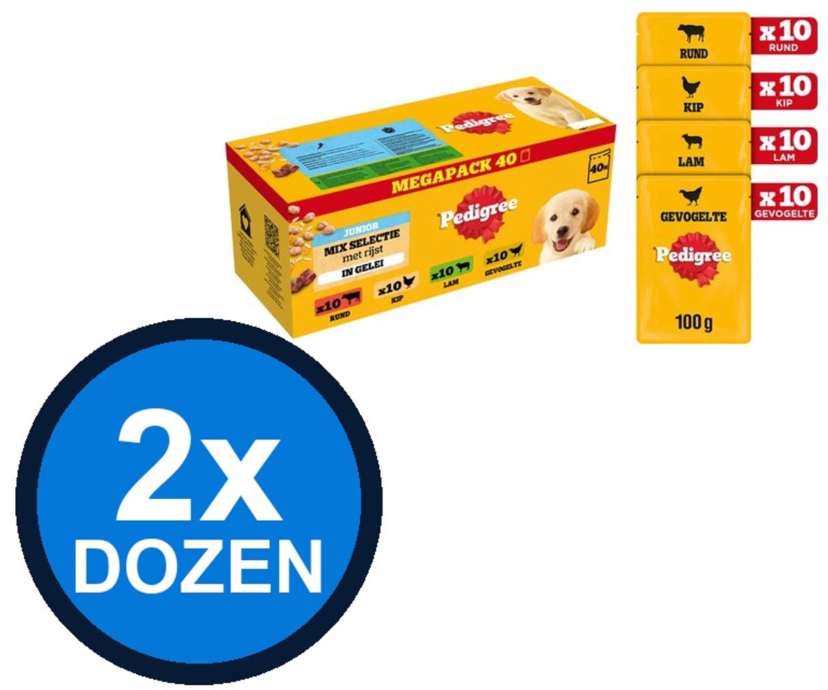 Pedigree Pedigree - Pouch Junior Gelei Mix Sel Multipack (40x100g) - Hondenvoer Natvoer - 4 kg