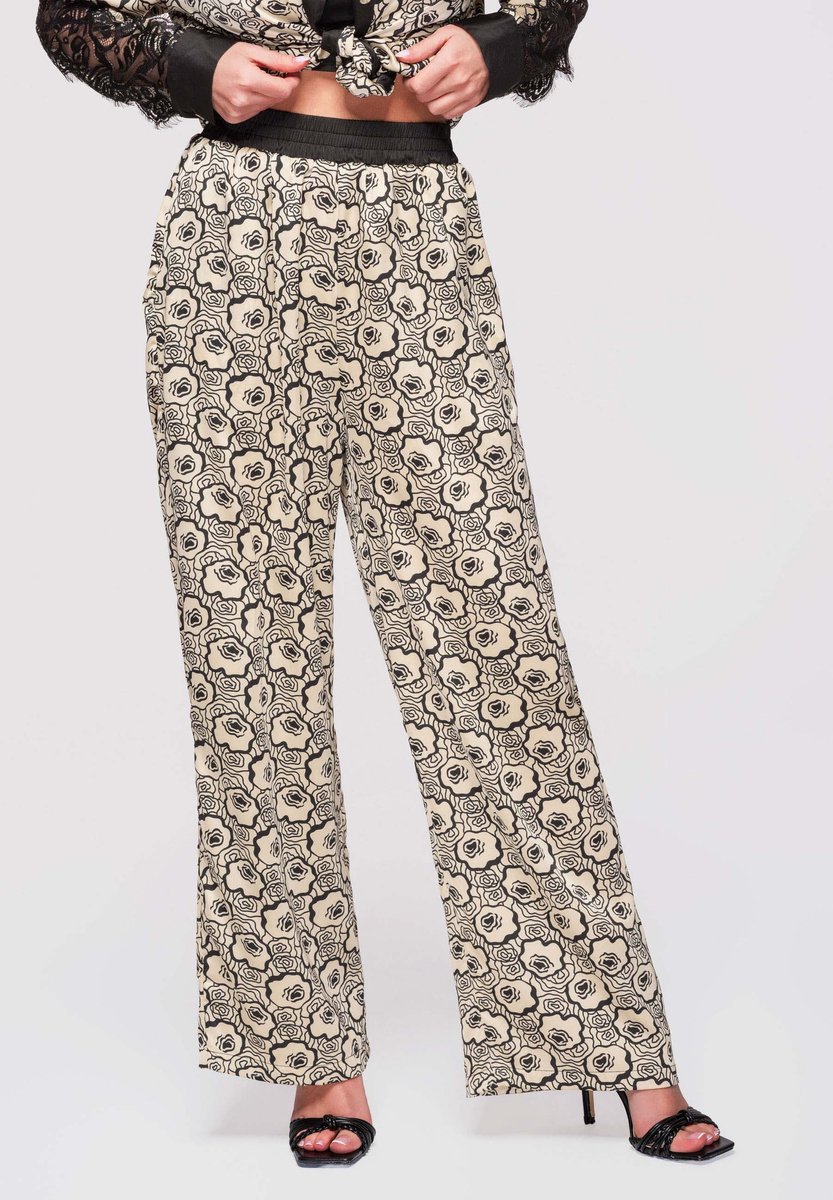 OMBRE Broek - Loose Fit - Gebloemd - Broek Beige S/M