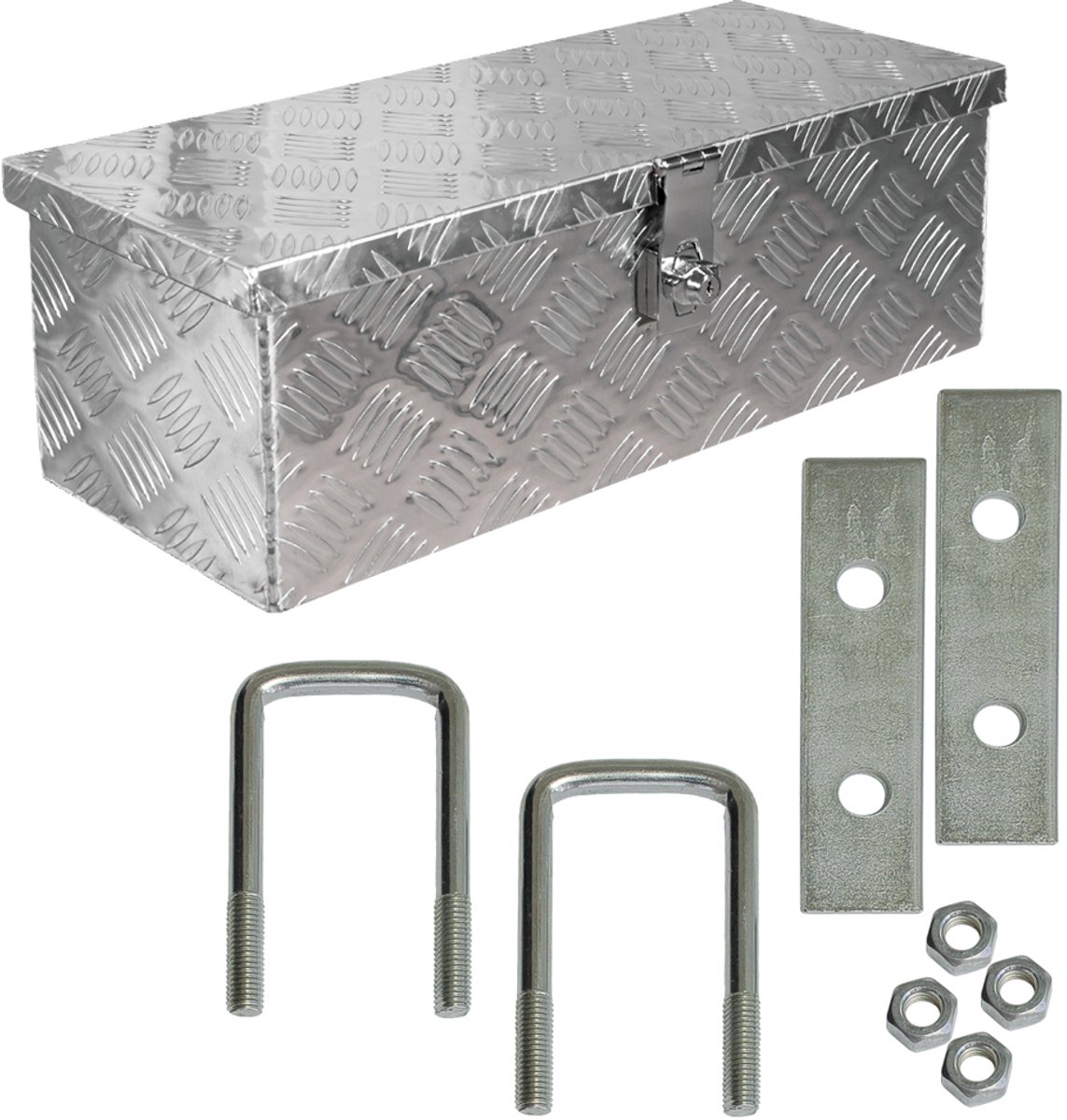 trucky Aluminium gereedschapskist, model D025, 59 x 24 x 18 cm, afsluitbaar, robuust tranenplaat-aluminium, inclusief montageset, voor werkplaats, hobby en auto