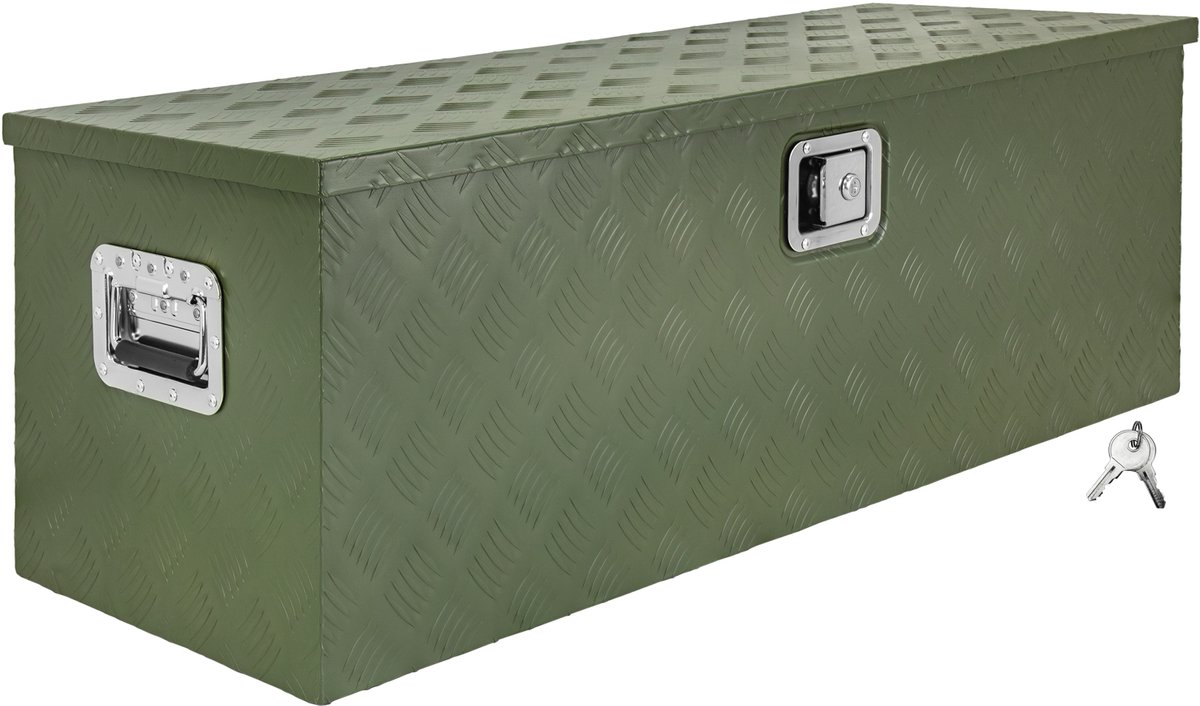 Disselbak, groene gereedschapskist, vrachtwagenbak, aluminium kist, aanhangerbak met deksel, afsluitbare aluminium kist, transportkist, gereedschapskist, aluminium opbergkist D160 Trucky