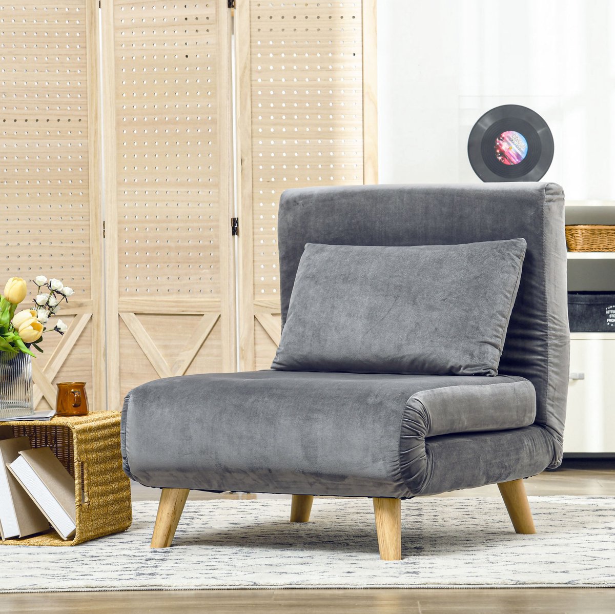 MIVRAY Fauteuil 72 x 78 x 79 cm - 2-In-1 Slaapfauteuil Met Verstelbare Rugleuning En Kussen - Voor Logeerkamer En Woonkamer - Velvet Grijs