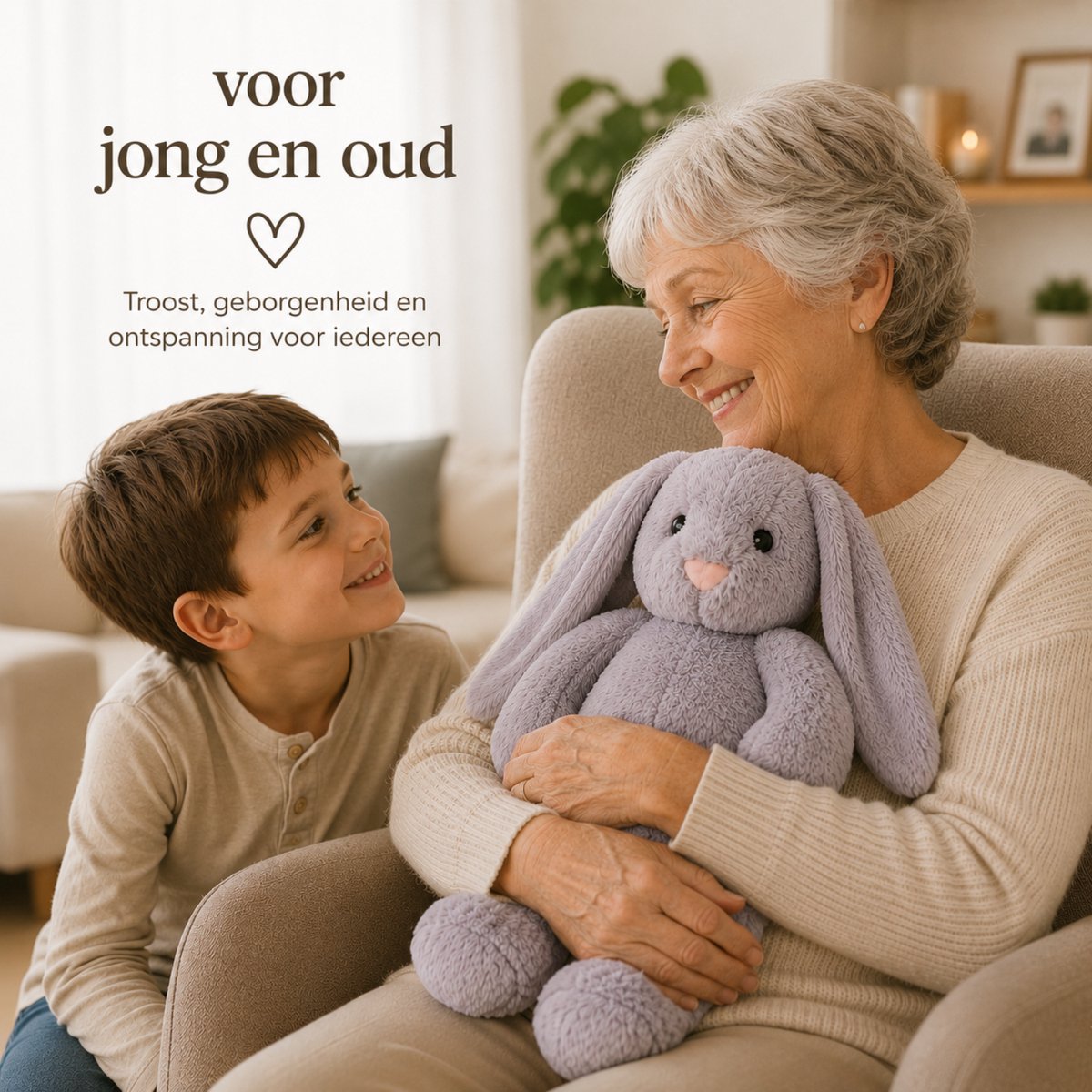 Verzwaringsknuffel 2Kg - Verzwaarde Knuffel - Knuffie Konijn - Weighted Stuffed Animal - Sensorisch Speelgoed - Voor Kinderen En Volwassenen - Met Canvas Opbergtas — afbeelding 4