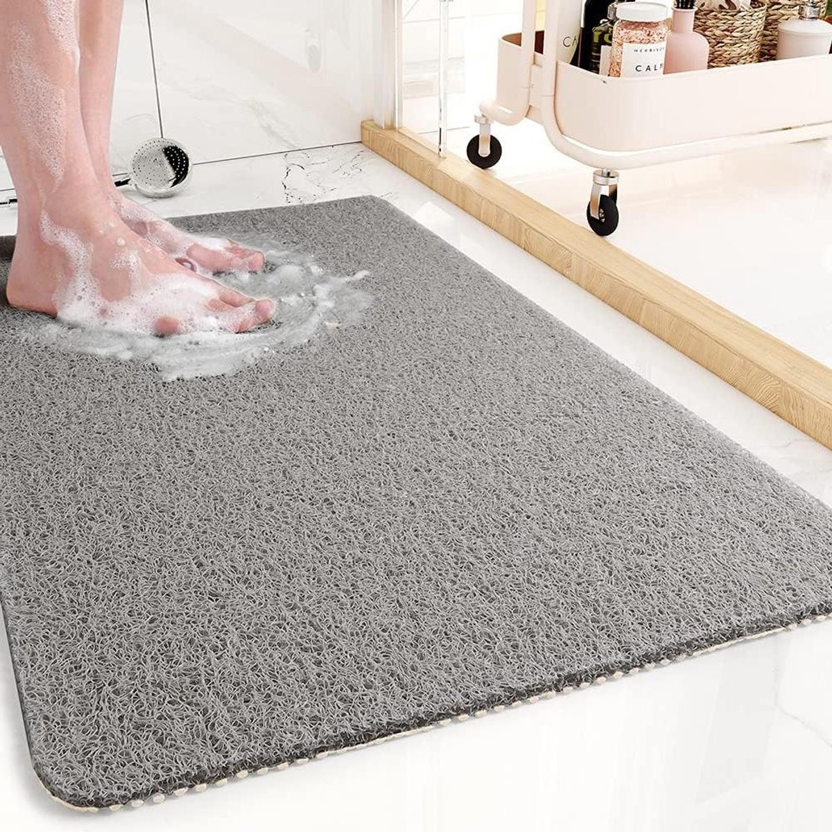 Antislip badmat - Douchemat PVC - Veilig douchen - Comfortabel loofah oppervlak - 44 x 70 cm - Grijs