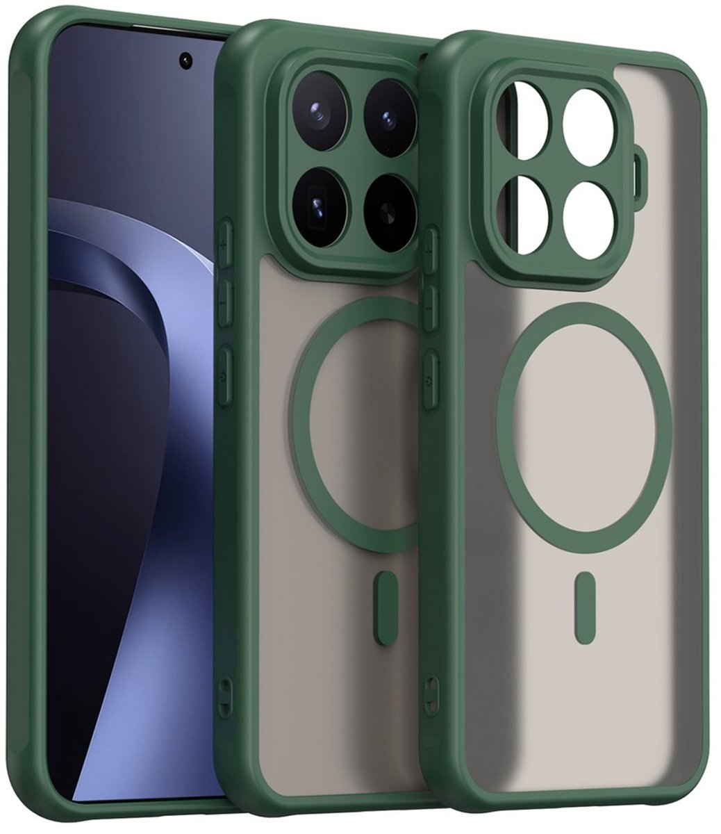 MobyDefend Hoesje - Geschikt voor Xiaomi 17T Pro - Case Geschikt voor MagSafe - Mat Transparant Met Gekleurde Rand - Groen
