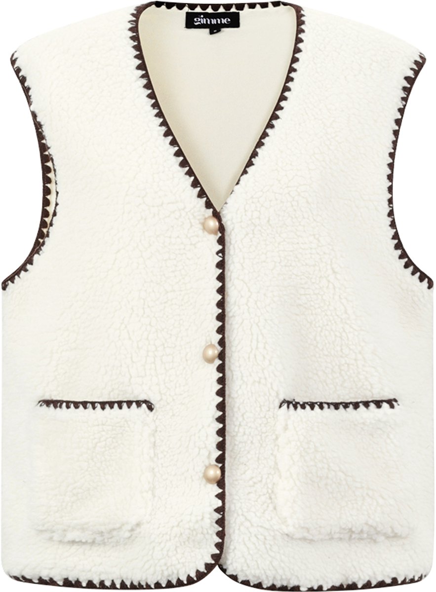 Comfortabel Geweven Polyester Damesvest met Contrasterende Naden - Wit - Maat S
