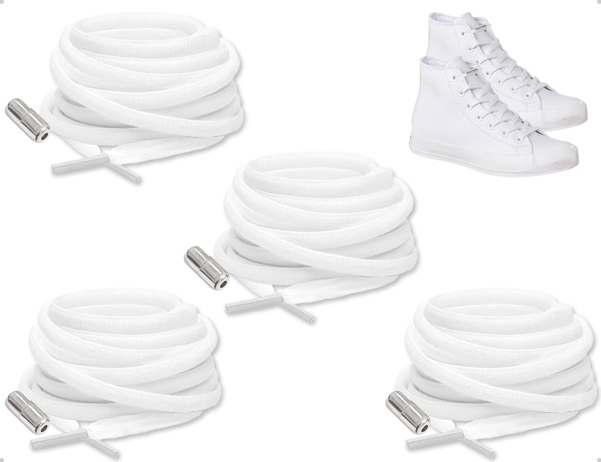 Set van 2 elastische veters met snelle sluiting en capsulegesp voor dagelijks gebruik, ideaal voor kinderen en volwassenen, perfect voor onderweg en casual uitjes (wit)